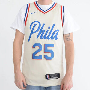 NBA Authentics w/ Nike Swoosh Philadelphia 76ers Cream & Blue Ben Simmons M